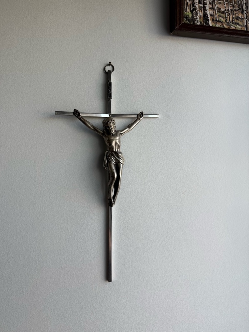 Wall Hanging Vintage 6x12" Chrome Silver Jesus Crucifix Cross Catholic Orthodox